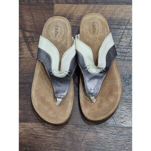 Taos Shoes Womens 37  6-6.5 Sun Queen Sandals Toe Thong Slip On Two Tone Comfort